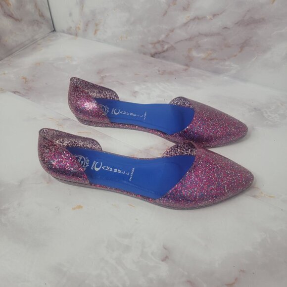 JEFFREY CAMPBELL GLITTER SPARKLE PINK JELLY FLATS HAVANA US LADIES SZ 8 SLIP ON